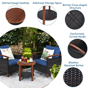 Made of tightly woven all-weather rattan to ensure durability<br>Acacia wood frame and thickened legs provide powerful support<br>The space-saving table can be used as an end table  side table  or coffee table<br>Thick cushions filled with premium sponge 