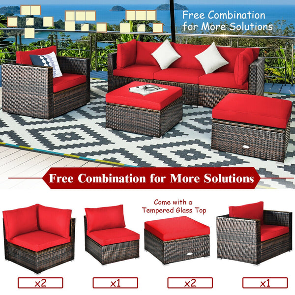 Durable rattan and sturdy steel materials are used to ensure a long lifespan <br>Thick and soft cushions for comfortable (pillows not included) <br>Removable and washable cushion cover with zipper <br>Free and flexible combination to meet your different n