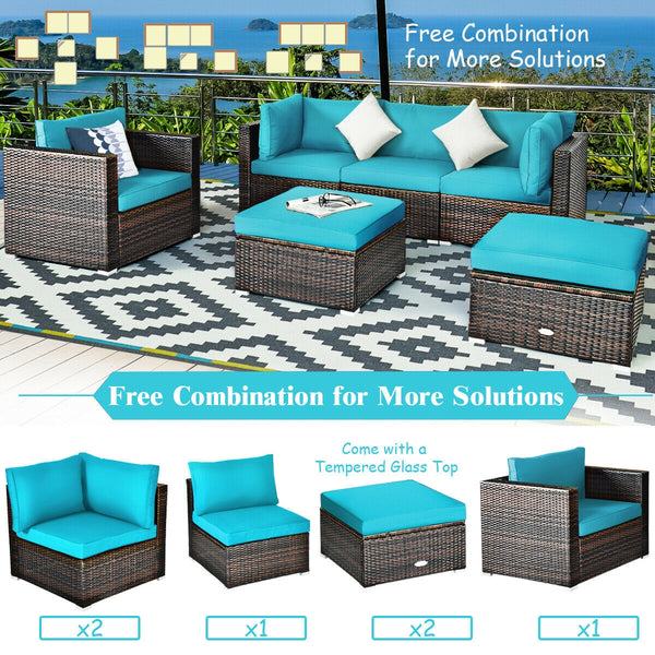 Durable rattan and sturdy steel materials are used to ensure a long lifespan <br>Thick and soft cushions for comfortable (pillows not included) <br>Removable and washable cushion cover with zipper <br>Free and flexible combination to meet your different n