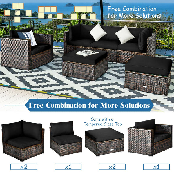 Durable rattan and sturdy steel materials are used to ensure a long lifespan <br>Thick and soft cushions for comfortable (pillows not included) <br>Removable and washable cushion cover with zipper <br>Free and flexible combination to meet your different n