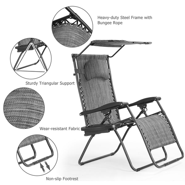 Steel tubes frame  durable and sturdy Incline and adjustable back to fit your body A removable headrest comes with to add comfort With a removable cup and magazine holder A adjustable sun shade canopy provided to protect your head from the ultraviolet ray