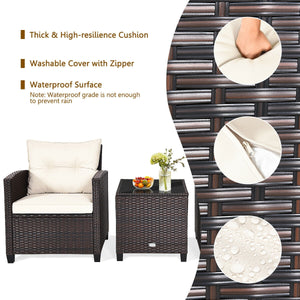 The strong and sturdy steel frame ensures the sturdiness of the set<br>Hand-woven rattan can withstand moderate rain or wind in outdoor<br>A wide armrest in suitable height is good for supporting and relaxing your arm<br>Thick and soft cushion with a high