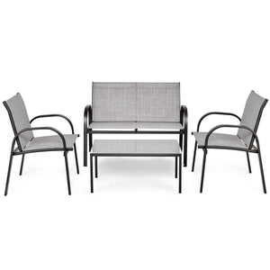 Including 1 loveseat  2 single sofas  and 1 tea table with a glass top<br>High quality and brand new<br>Modern and fashionable design<br>Solid steel frame  durable and sturdy<br>Tea table with a large tabletop<br>Perfect display<br>Wonderful for outdoor l