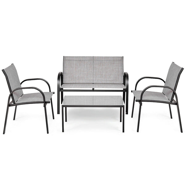 Including 1 loveseat  2 single sofas  and 1 tea table with a glass top<br>High quality and brand new<br>Modern and fashionable design<br>Solid steel frame  durable and sturdy<br>Tea table with a large tabletop<br>Perfect display<br>Wonderful for outdoor l