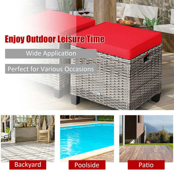 Â Can be used as additional seats with comfortable seat cushions<br>Â Ropes for keeping seat cushions with ottomans tightly<br>Â Serves as footstools for combining with other outdoor furniture<br>Â Waterproof and removable cushion covers for easy maintena