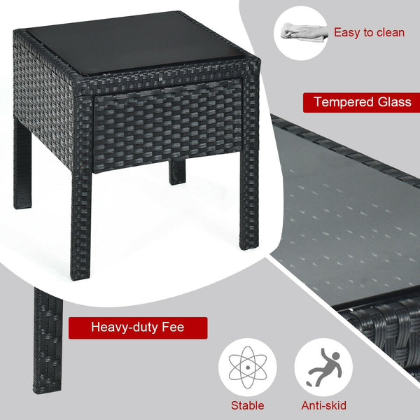 This rattan patio conversation set which will provide you a comfortable experience in your leisure time. Â  This set of outdoor furniture is made of high-quality rattan and strong steel  which is durable and has a long service life. The thick soft cushion