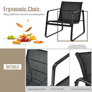 Brighten up your outdoor space with this 3-piece outdoor modern conversation set! Â  Made of anti-rust steel frame and fast-drying fabric  this patio bistro set can stay outside. Moreover  the widened seat  cozy backrest  ergonomic armrests and breathable