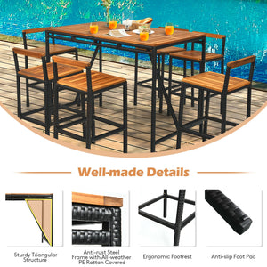 This outdoor high-dining set with 6 comfortable bar stools will be the perfect area for inviting your friends and family to enjoy the delicious foods together. Â  On the center of the tabletop  there is a 1.9" umbrella hole for putting your patio umbrella