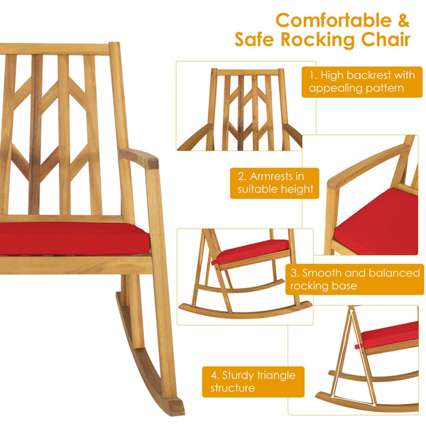 It will be a great experience to relax on a patio rocker with gentle rocking and cozy breeze. Â  And this patio rocking chair will be your perfect choice. The rocking chair is designed with a scientific sturdy base  and your body will be always within the