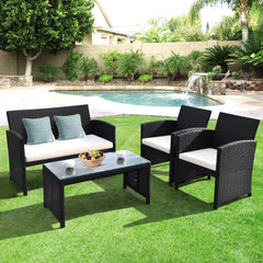 Comes with foot pads to protect the floor and add stability to the set<br>High-quality rattan and steel materials are used to ensure a long lifespan<br>PE rattan is waterproof and corrosion resistant<br>Suitable for balcony  rooftop  backyard  poolside  a