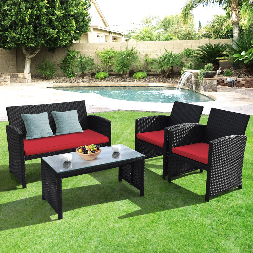 Comes with foot pads to protect the floor and add stability to the set<br>High-quality rattan and steel materials are used to ensure a long lifespan<br>PE rattan is waterproof and corrosion resistant<br>Suitable for balcony  rooftop  backyard  poolside  a