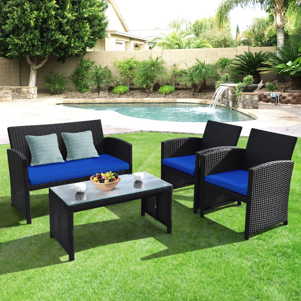 Comes with foot pads to protect the floor and add stability to the set<br>High-quality rattan and steel materials are used to ensure a long lifespan<br>PE rattan is waterproof and corrosion resistant<br>Suitable for balcony  rooftop  backyard  poolside  a