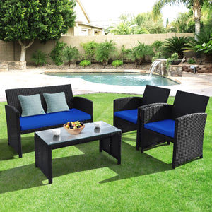 Comes with foot pads to protect the floor and add stability to the set<br>High-quality rattan and steel materials are used to ensure a long lifespan<br>PE rattan is waterproof and corrosion resistant<br>Suitable for balcony  rooftop  backyard  poolside  a
