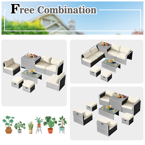 The full set comes in 4 separate packages  which might not arrive on the same day<br>8-piece seat for more creative combinations<br>Fetch different belongings with ease because of the practical coffee table<br>Sturdier and safer to use with high quality t