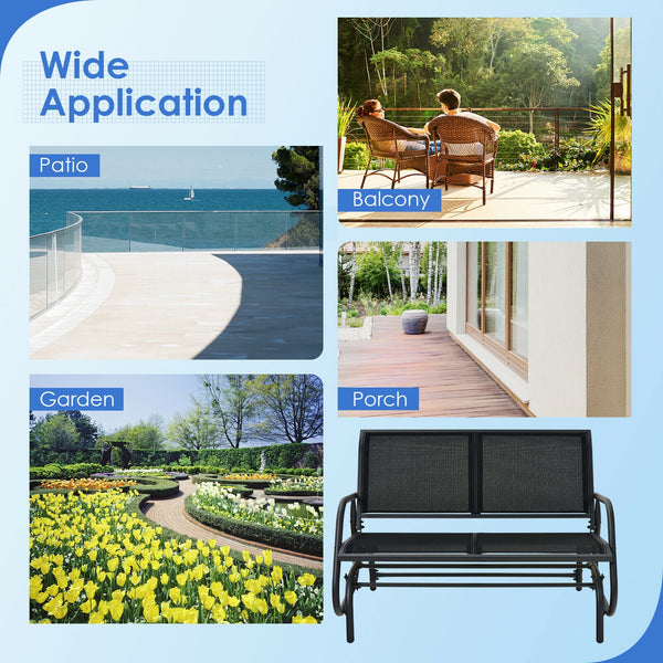 Made of solid steel which is rust-proof and waterproof for longer use <br>Breathable and durable fabric for comfortable seating experience <br>Smooth and gentle gliding system to make you relax <br>Can be placed on the ground steadily with stable base <br