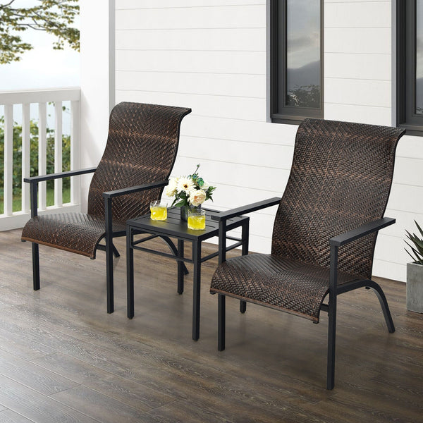 Made of weather-resistant PE rattan and thickened steel pipes with powder coating  this outdoor bistro set can stand the test of time. Â  Which also can be a beautiful addition to your garden  lawn  backyard  patio  balcony or other indoor areas. With com