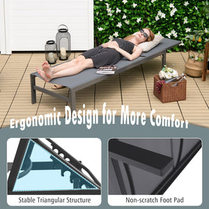 Lightweight and rustproof aluminium frame can stand the test of time<br>Premium fabric is quick-drying  breathable and durable<br>6-position adjustable recliner allows you to set a desired angle<br>This chaise lounge chair can be used completely flat<br>A