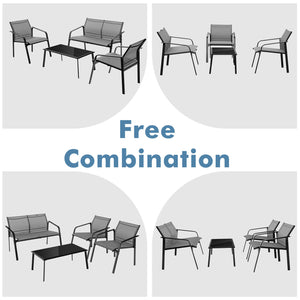 Make outdoor life more comfortable and make outdoor places more beautiful with this 4-piece patio furniture set! Â  To provide you with upgraded comfort  this outdoor conversation set is ergonomically designed with curved backrests  cozy armrests and wide