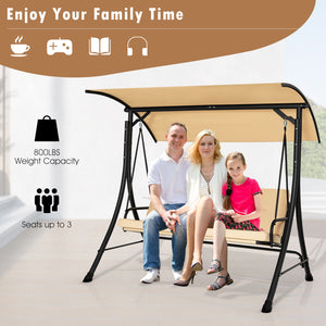 This outdoor porch swing with canopy can provide you with comfortable sitting feeling  letting you have a good leisure time and relieve stress. Â  The porch swing features heavy-duty steel frame  triangular base and solid springs hooks  bearing up to 800 