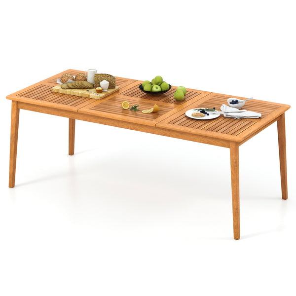 Solid acacia wood with splinter-free surface for stable support <br>The natural wood finish adds a warm and inviting ambiance<br>Designed to comfortably seat 8  it's perfect for outdoor gatherings<br>Allow you to add shade thanks to the 1.96" reserved umb
