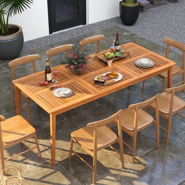Solid acacia wood with splinter-free surface for stable support <br>The natural wood finish adds a warm and inviting ambiance<br>Designed to comfortably seat 8  it's perfect for outdoor gatherings<br>Allow you to add shade thanks to the 1.96" reserved umb
