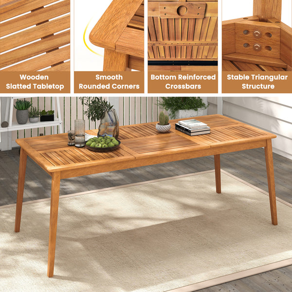 Solid acacia wood with splinter-free surface for stable support <br>The natural wood finish adds a warm and inviting ambiance<br>Designed to comfortably seat 8  it's perfect for outdoor gatherings<br>Allow you to add shade thanks to the 1.96" reserved umb