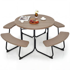 Package will be delivered in 2 boxes (Box 1 includes table and bench panels  Box 2 includes steel frame and hardware)<br>8-person picnic table set is perfect for small parties or gatherings<br>Crafted with all weather HDPE for longevity<br>Metal frame wit