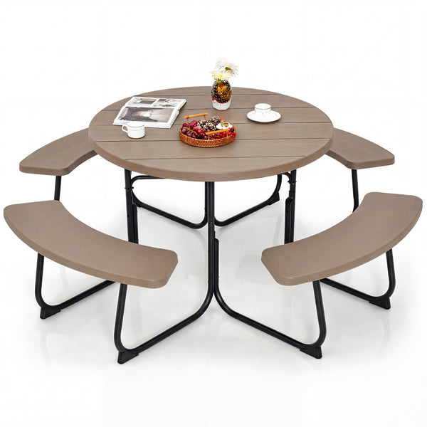 Package will be delivered in 2 boxes (Box 1 includes table and bench panels  Box 2 includes steel frame and hardware)<br>8-person picnic table set is perfect for small parties or gatherings<br>Crafted with all weather HDPE for longevity<br>Metal frame wit