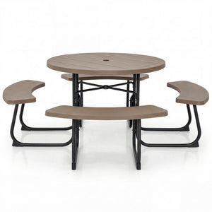 Package will be delivered in 2 boxes (Box 1 includes table and bench panels  Box 2 includes steel frame and hardware)<br>8-person picnic table set is perfect for small parties or gatherings<br>Crafted with all weather HDPE for longevity<br>Metal frame wit
