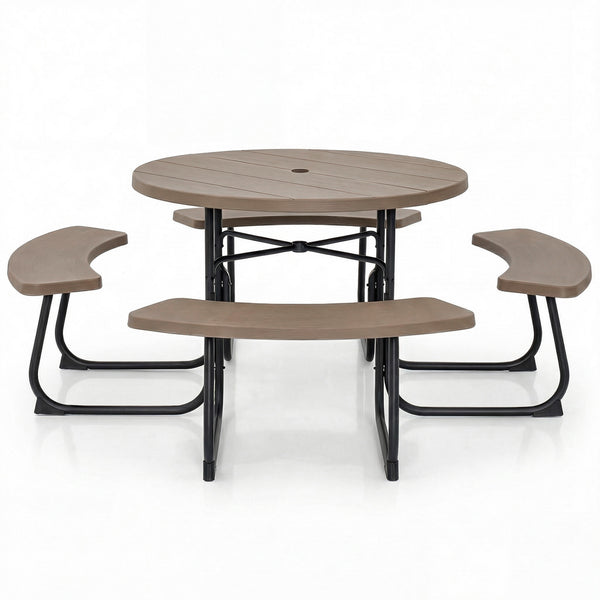Package will be delivered in 2 boxes (Box 1 includes table and bench panels  Box 2 includes steel frame and hardware)<br>8-person picnic table set is perfect for small parties or gatherings<br>Crafted with all weather HDPE for longevity<br>Metal frame wit