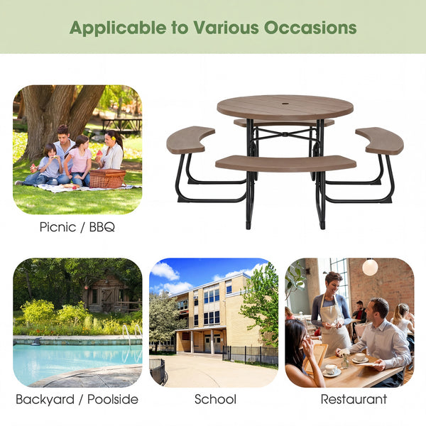 Package will be delivered in 2 boxes (Box 1 includes table and bench panels  Box 2 includes steel frame and hardware)<br>8-person picnic table set is perfect for small parties or gatherings<br>Crafted with all weather HDPE for longevity<br>Metal frame wit