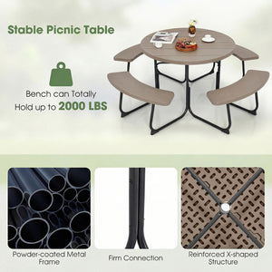 Package will be delivered in 2 boxes (Box 1 includes table and bench panels  Box 2 includes steel frame and hardware)<br>8-person picnic table set is perfect for small parties or gatherings<br>Crafted with all weather HDPE for longevity<br>Metal frame wit