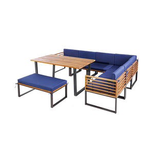Will be delivered in 5 packages so the arriving time may be different<br>Each box includes a screw bag<br>Durable acacia wood is perfect for long-time outdoor use<br>Comfortable armrests and breathable slatted seat make you relaxed<br>Soft seat and back c