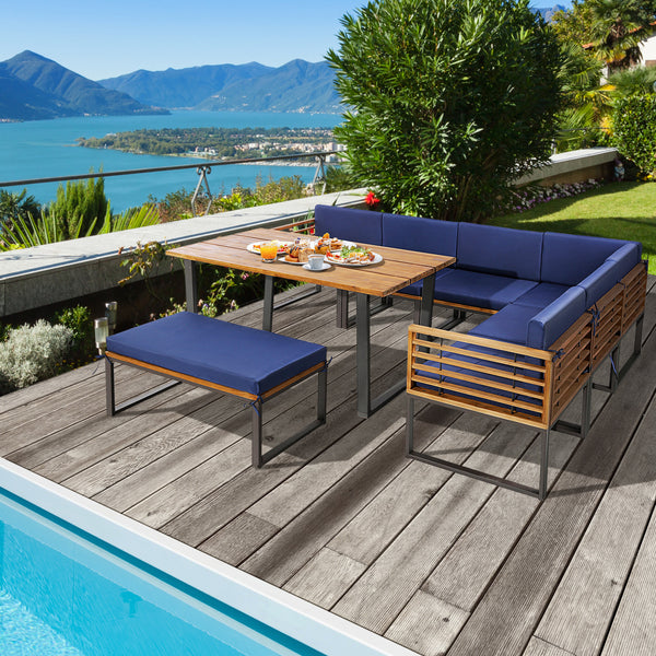 Will be delivered in 5 packages so the arriving time may be different<br>Each box includes a screw bag<br>Durable acacia wood is perfect for long-time outdoor use<br>Comfortable armrests and breathable slatted seat make you relaxed<br>Soft seat and back c