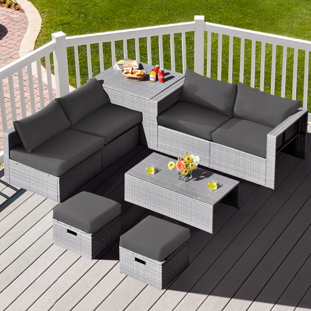 The full set comes in 4 separate packages  which might not arrive on the same day<br>8-piece seat for more creative combinations<br>Fetch different belongings with ease because of the practical coffee table<br>Sturdier and safer to use with high quality t