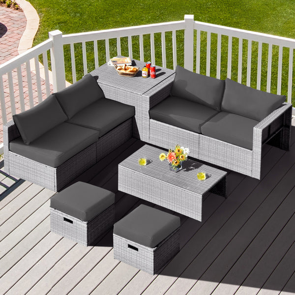 The full set comes in 4 separate packages  which might not arrive on the same day<br>8-piece seat for more creative combinations<br>Fetch different belongings with ease because of the practical coffee table<br>Sturdier and safer to use with high quality t