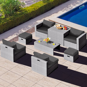 The full set comes in 4 separate packages  which might not arrive on the same day<br>8-piece seat for more creative combinations<br>Fetch different belongings with ease because of the practical coffee table<br>Sturdier and safer to use with high quality t