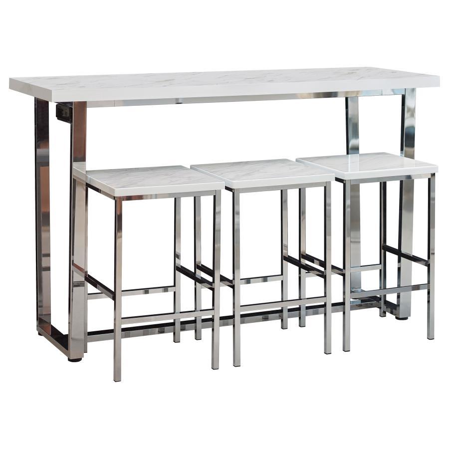 Stylish and versatile, this counter height table set exudes modern elegance. From kitchens to living rooms to rec rooms and more, it-'s perfect for adding extra seating and table space to any room in your home. The table is crafted with a scratch-resistan
