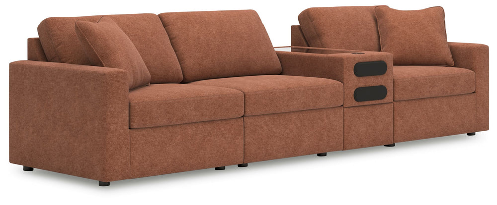 Looking cool and contemporary is great. But when it comes down to it, youâ€™re all about low-maintenance lounging. With the performance fabric on this sectional with audio system, cleaning spills is a breeze. Its customizable modular design caters to your