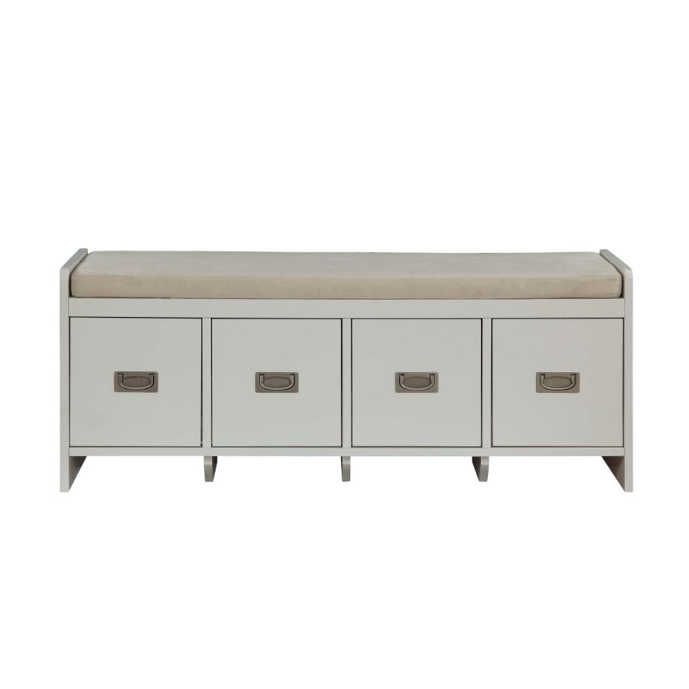 Unique in look and comfort, the Baptis bench, mixing pure buttonless tufted & welt trim fabric, offers a soft and luxe seating option or accent piece for any environment. It also features 4 drawers for storage. This attractive bench will be the ideal addi
