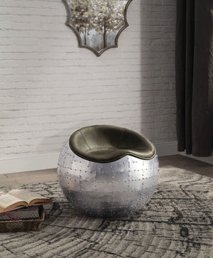 With its whimsically round aluminum base, the Brancaster ottoman is a unique accent seat that will look great in any room. The padded seat is upholstered in top grain leather, and comes in four color options: retro brown, antique ebony, antique red, and a