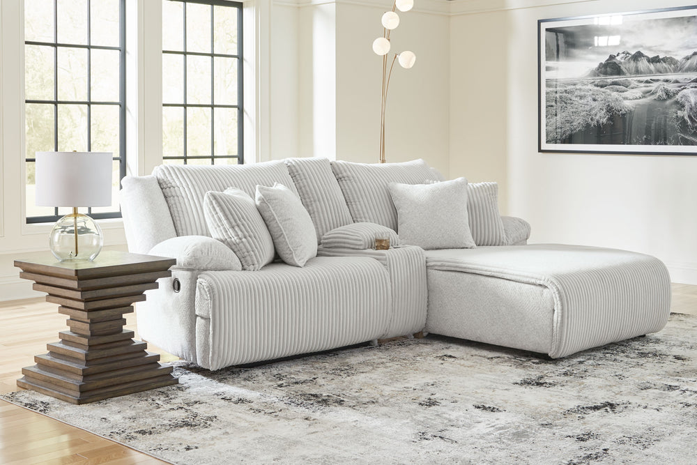 Experience unparalleled comfort with this reclining sectional sofa with chaise. Itâ€™s a stylish and invitingly soft lookâ€”made all the more appealing by cozy corduroy cushions that feel great and add a touch of texture. The neutral hue effortlessly blen