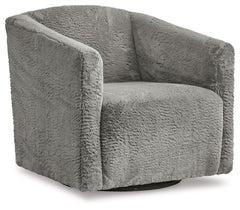 Craft a chic and cozy seating space with this accent chair. The swivel base makes it simple to hop from one conversation to another when hosting. Faux rabbit fur upholstery has a luxe look with a universal appeal. Whether you-'re serving up charcuterie to