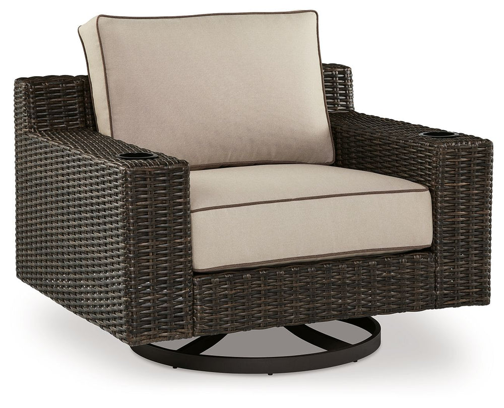 Who says the great outdoors isnâ€™t made for luxury living? This swivel lounge chair offers all the high-end design, plush cushioned comfort and durability you could ask for, and then some. Its all-weather, rust-proof aluminum frame provides the easy-bree