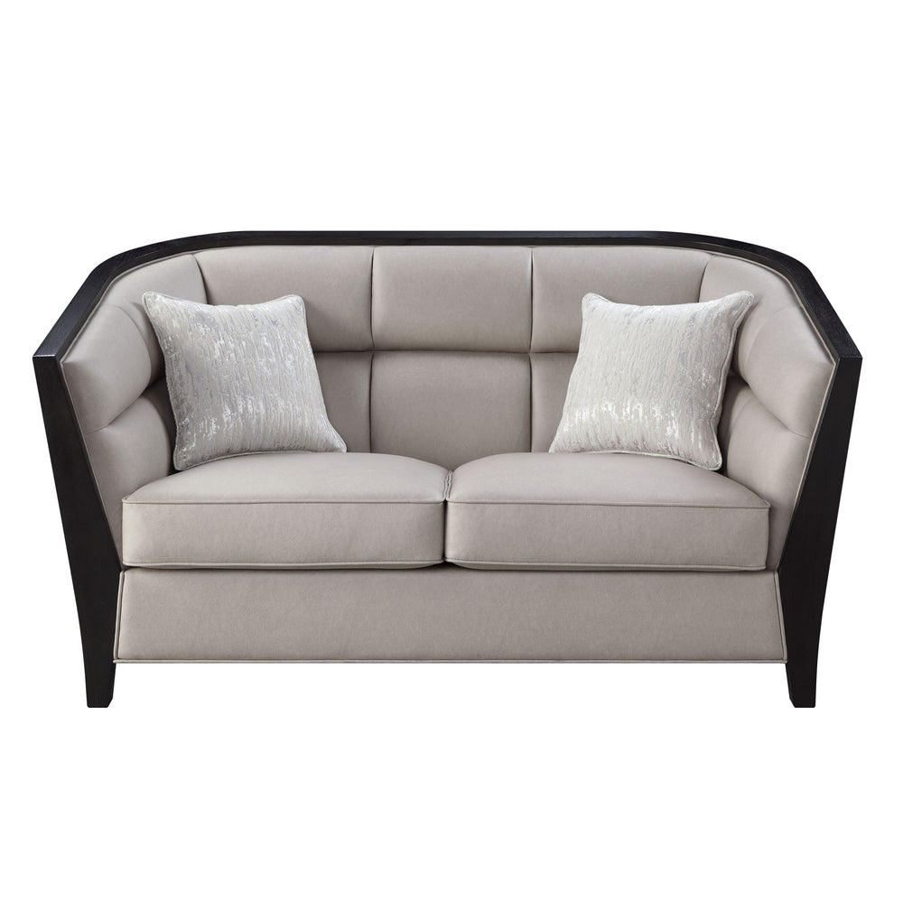 Create a homey and inviting casual space with Zemocryss Loveseat. The loveseat features tight back and loose seat cushion in beige fabric for a soft hue and cozy comfort. Pocket coil seating boasts good support and durability, with high shelter arms and t