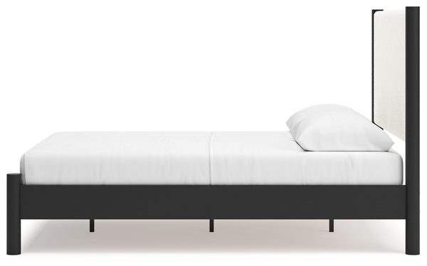 Cadmori - Black / White - Queen Upholstered Panel Bed