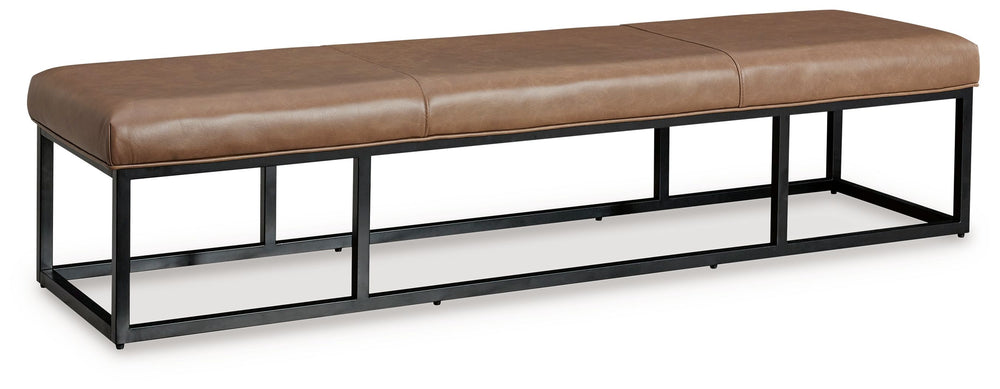 This accent bench takes a contemporary approach to everyday function. Showcasing a sleek combo of caramel leather upholstery and a black frame, it-'s a chic and convenient seating solution. Place this bench by the entryway, or at the foot of your bed, as 