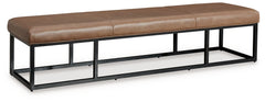 This accent bench takes a contemporary approach to everyday function. Showcasing a sleek combo of caramel leather upholstery and a black frame, it-'s a chic and convenient seating solution. Place this bench by the entryway, or at the foot of your bed, as 