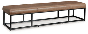 This accent bench takes a contemporary approach to everyday function. Showcasing a sleek combo of caramel leather upholstery and a black frame, it-'s a chic and convenient seating solution. Place this bench by the entryway, or at the foot of your bed, as 