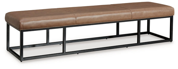 This accent bench takes a contemporary approach to everyday function. Showcasing a sleek combo of caramel leather upholstery and a black frame, it-'s a chic and convenient seating solution. Place this bench by the entryway, or at the foot of your bed, as 